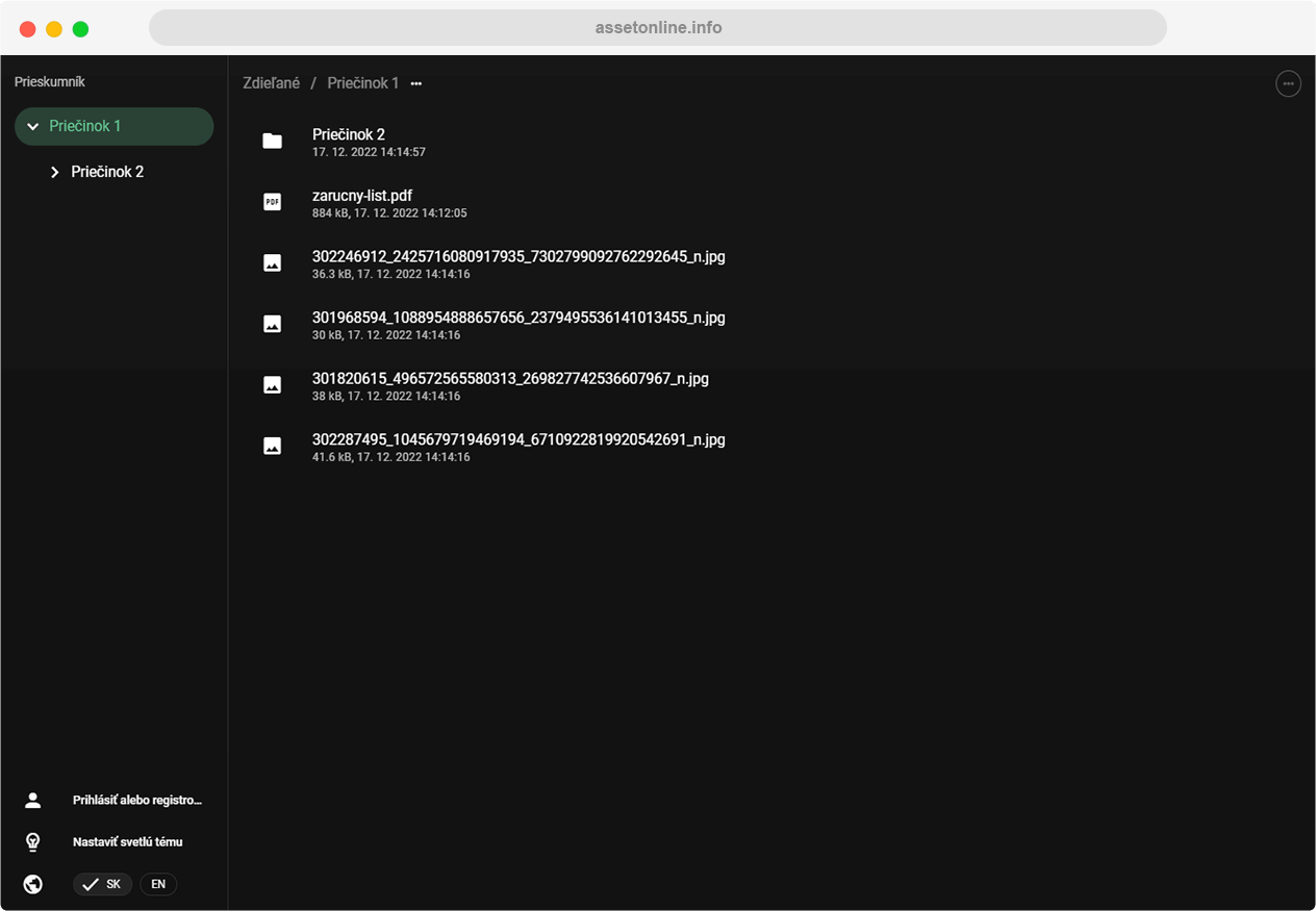 Ukážka rozhrania pre neprihlásených používateľov na desktope